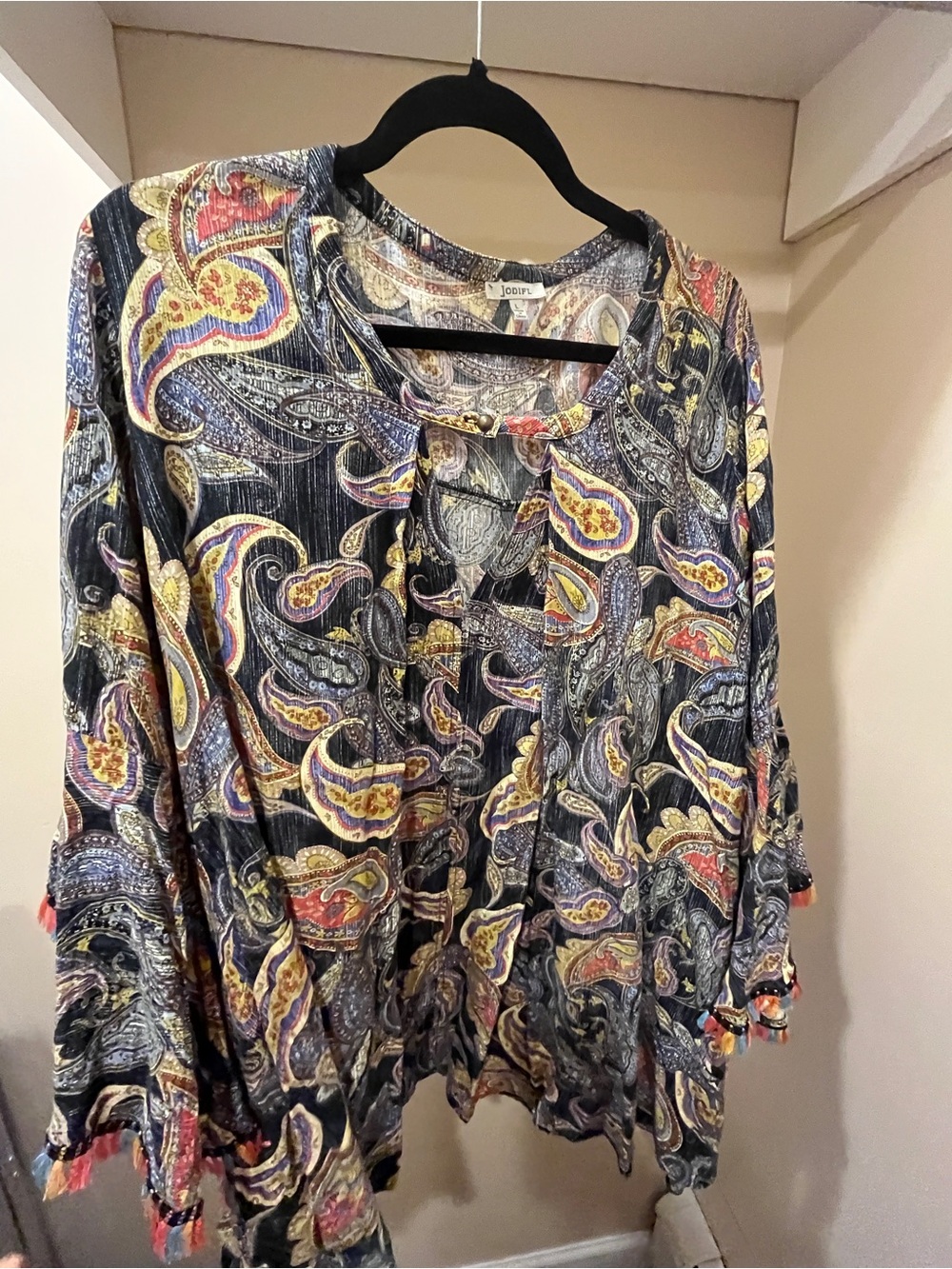 JODIFL Black Multicolor Paisley Tunic with bell sleeves